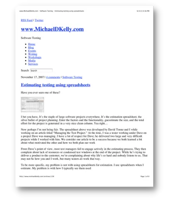 Estimating testing using spreadsheets