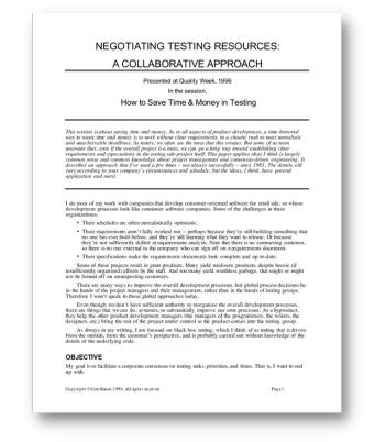 Cem Kaner: Negotiating testing resources: A collaborative approach