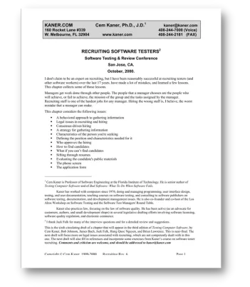 Cem Kaner: Recruiting software testers